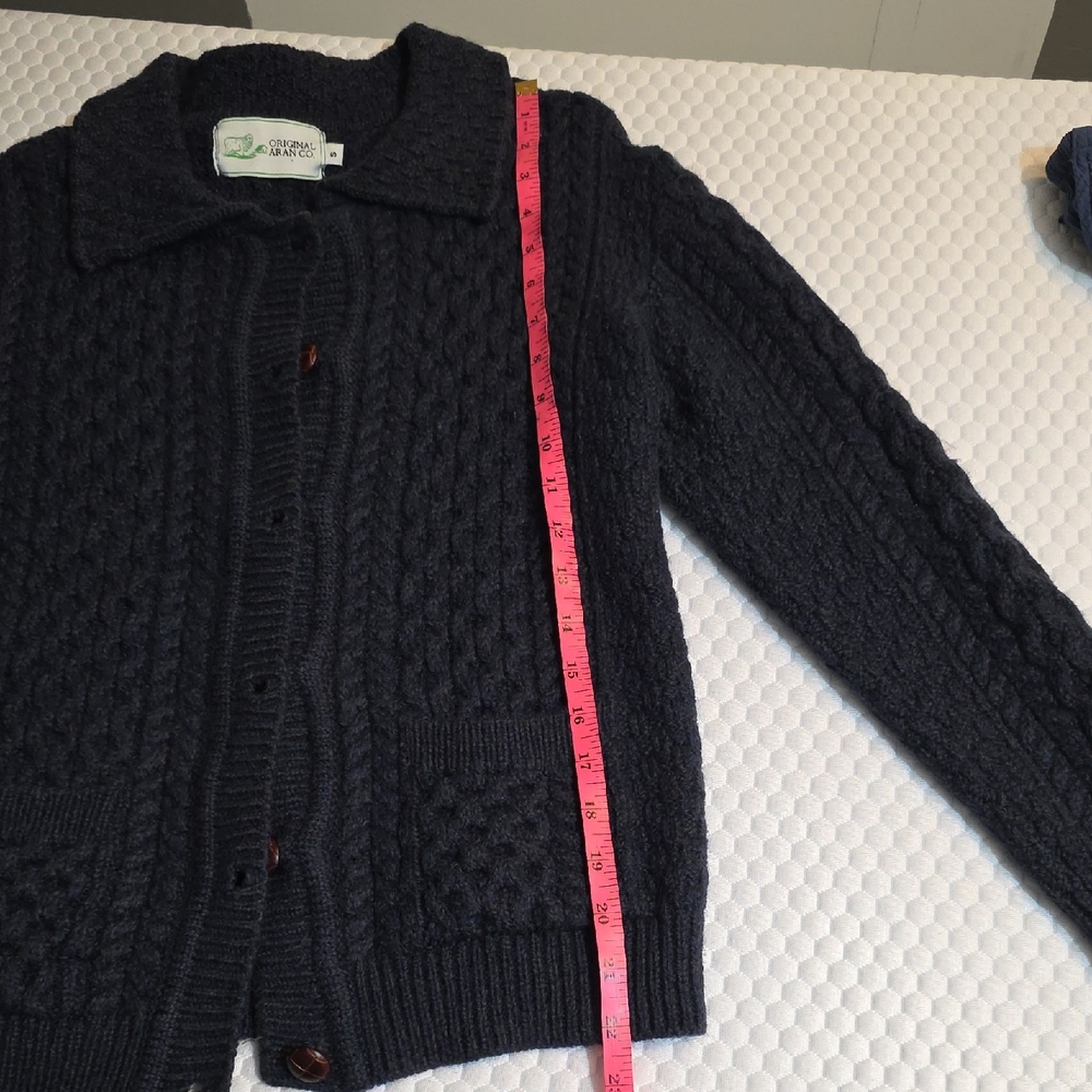 Women's Original Aran Merino Wool Navy Cable Knit Cardigan S - Picture 8 of 8